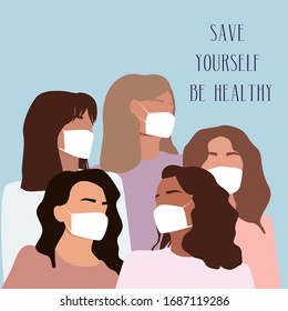 Novel coronavirus (2019-nCoV), people in white medical face mask. Concept of coronavirus quarantine. Editabe Vector illustration. 