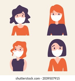 Novel coronavirus (2019-nCoV), people in white medical face mask. Concept of coronavirus quarantine vector illustration characters.