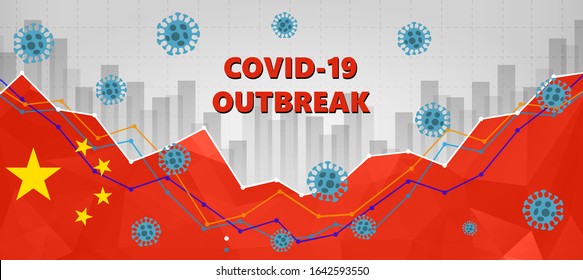 Novel coronavirus 2019-nCoV with text COVID-19 outbreak on correction market background. concept of black swan event in Chinese trade market and economy