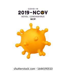 Novel Coronavirus (2019-nCoV). Virus Covid 19-NCP. Coronavirus nCoV denoted is single-stranded RNA virus. Background with realistic 3d yellow virus cells. vector illustration.