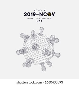 Novel Coronavirus (2019-nCoV). Virus Covid 19-NCP. Coronavirus nCoV denoted is single-stranded RNA virus. Background with cells Corona virus. Linear outline style. Vector illustration.