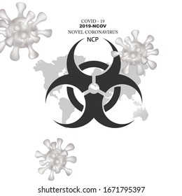 Novel Coronavirus 2019-nCOV. Virus Covid 19-NCP. Sign extremely dangerous Danger infection. Chinese Corona virus. Background with reslisric 3d virus cells.