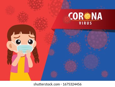 Novel Coronavirus (2019-nCoV). Virus Covid 19-NCP. Coronavirus nCoV denoted is single-stranded RNA virus. Background Cartoon characters who are scared of children who believe in virus cells. Horizonta