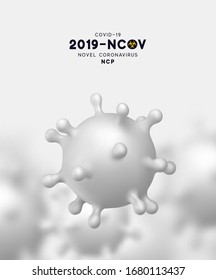 Novel Coronavirus (2019-nCoV). Virus Covid 19-NCP. Coronavirus nCoV denoted is single-stranded RNA virus. Background with realistic 3d white viruses cells. Viral bacteria. vector illustration.