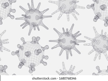 Novel Coronavirus (2019-nCoV). Virus Covid 19-NCP. Pattern seamless RNA virus. Background with viral cell polygon mesh. Linear outline style. Vector illustration.