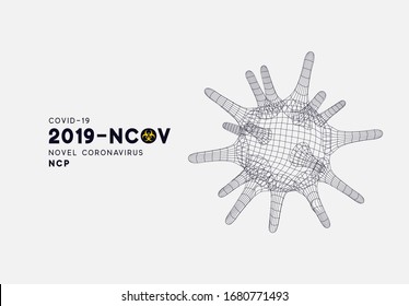 Novel Coronavirus (2019-nCoV). Virus Covid 19-NCP. Coronavirus nCoV denoted is single-stranded RNA virus. Background with viral cell polygon mesh. Linear outline style. Vector illustration.