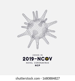 Novel Coronavirus (2019-nCoV). Virus Covid 19-NCP. Coronavirus nCoV denoted is single-stranded RNA virus. Background with viral cell polygon mesh. Linear outline style. Vector illustration.