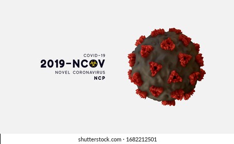 Novel Coronavirus (2019-nCoV). Virus Covid 19-NCP. Coronavirus nCoV denoted is single-stranded RNA virus. Isolated realistic 3d black and red viruses cells. SARS-CoV2. vector illustration.