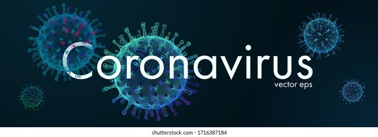Novel Coronavirus. 2019-nCoV. Virus Covid-19. Coronavirus 3d isolated vector illustration. Black background pattern. Color line art