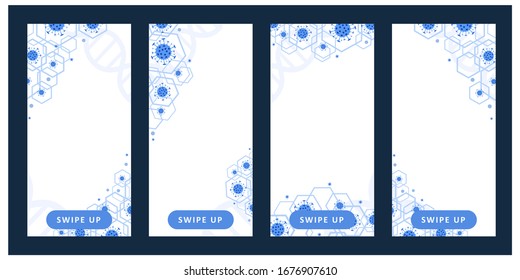 Novel Coronavirus 2019-nCoV. Wuhan virus disease, virus infection. Set of stories template with cells Corona virus. Linear outline style. Vector illustration. Mobile background.