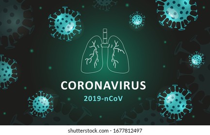 Novel Coronavirus 2019-nCoV. Wuhan virus disease, virus infection. Web banner with cells Corona virus. Linear outline style. Vector illustration.