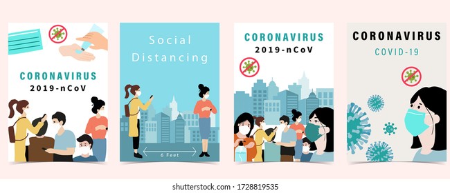 Novel coronavirus background and covid-19 concept of people in city design to prevent the spread of bacteria, viruses.Vector illustration for poster