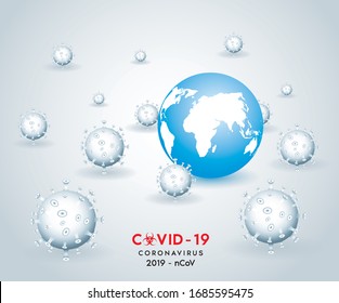 Novel Coronavirus Covid - 19 (2019-nCoV) The rapid spread of the virus to various countries. Background with realistic 3d white viral. danger symbol vector illustration.