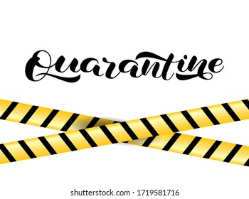 Novel coronavirus (COVID-19 or 2019-nCoV). Quarantine brush lettering on a blue bacterium background. Vector illustration