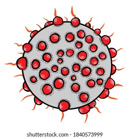 Novel Coronavirus COVID-19 Art Drawing. Pathogenic Organism With DNA Or RNA In The Middle. Infectious Agent, Flu Contamination, Air Pollution, Dust, Airborne Pollen Allergen Particles. Vector.