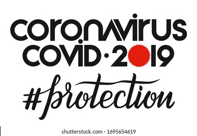 Novel coronavirus COVID-19 - lettering text and symbol. Flat style, card, poster, banner, template typography, vector illustration.