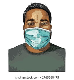 Novel coronavirus COVID-19 new normal social concept, Urban commuter in protective and medical face mask. Prevention and quarantine from infections, flu contaminated air pollution. Vector. 