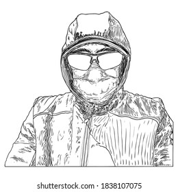 Novel coronavirus COVID-19 new normal social concept, Urban commuter in protective and medical face mask. Prevention and quarantine from infections, flu contaminated air pollution. Vector. 