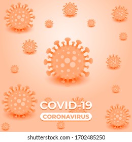 Novel coronavirus pneumonia COVID-19 symbol on a light orange abstract background. COVID-19 pandemic risk background vector illustration. Light vector background coronavirus symbol.