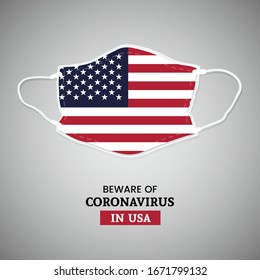 Novel coronavirus in USA. Beware of nCoV. Abstract flag of USA in medical mask.