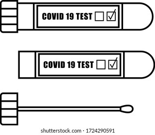 Novel Covid-19 Coronavirus Blood Test Set . Vial With Label And Swab Corona Flat Vector Icon