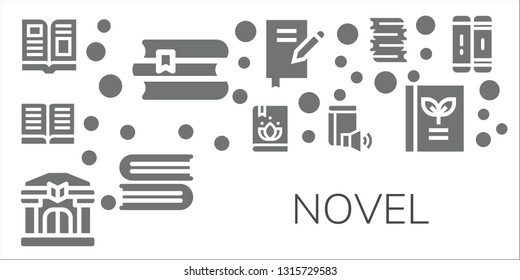 novel icon set. 11 filled novel icons.  Collection Of - Magazine, Books, Book, Library