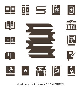 novel icon set. 17 filled novel icons.  Collection Of - Book, Books, Library