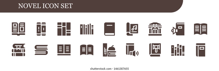 novel icon set. 18 filled novel icons.  Collection Of - Magazine, Library, Books, Book