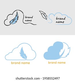 logotipo de novela pluma en nube con plumas y nube 
