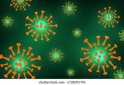 Novel respiratory coronavirus 2019 isolated on green background. Stop  2019-nCoV virus. COVID-2019  disease outbreak. Prevent dangerous Cov infection. Vector antiviral vaccine illustration.