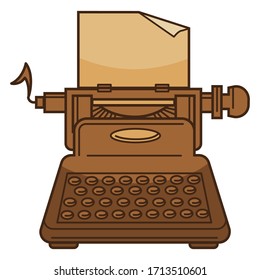 Novel writing, typing machine, literary work creation, isolated icon vector. Retro device and handwriting on paper, writer equipment. Literature plot and author profession supply, mechanic item