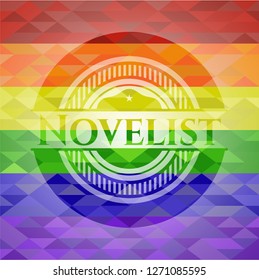 Novelist emblem on mosaic background with the colors of the LGBT flag