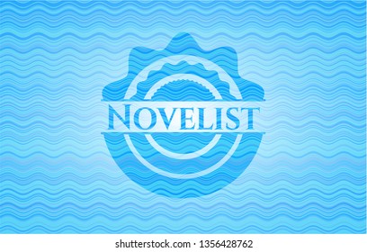 Novelist light blue water style badge.