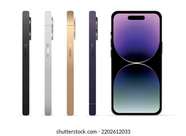 Novelty, modern gadget for smartphone 14 pro version, set of 4 pieces, new original colors, template for web design on a white background - Vector illustration