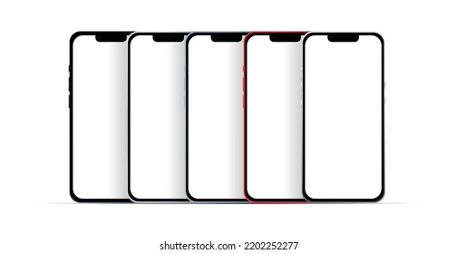 Novedad, gadget moderno para smartphone versión 14, conjunto de 5 piezas, nuevos colores originales, plantilla para diseño web sobre fondo blanco - Ilustración vectorial