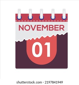 November 01th. Vector flat daily calendar icon. Date and time, day, month. Holiday. Season. White Background