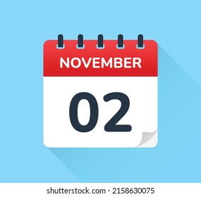 November 02, calendar icon template. Date and month symbol vector illustration.