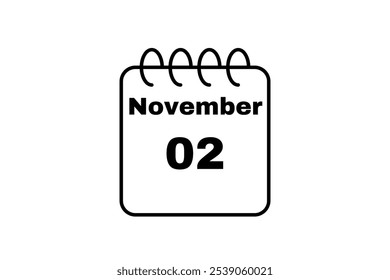 November - 02 Calendar Icon. Calendar Icon with white background. Flat style. Date, day and month.