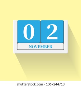 November 02. Vector flat daily calendar icon. Date and time, day, month. Holiday. Season.