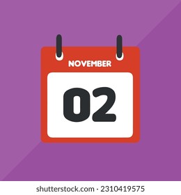 november 02 vector icon calendar Date, day and month Vector illustration, colorful background.