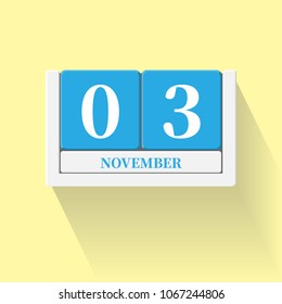 November 03. Vector flat daily calendar icon. Date and time, day, month. Holiday. Season.