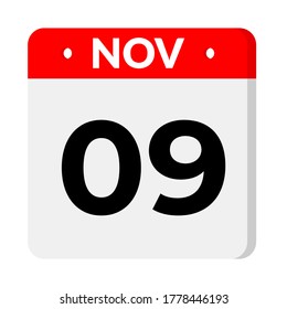 november 09 calendar icon, flat icon calendar icon with shadow