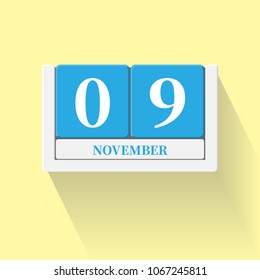 November 09. Vector flat daily calendar icon. Date and time, day, month. Holiday. Season.