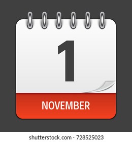 November 1  Calendar Daily Icon. Vector Illustration Emblem. Element of Design for Decoration Office Documents and Applications. Logo of Day, Date, Month and Holiday. EPS10