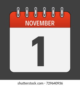 November 1  Calendar Daily Icon. Vector Illustration Emblem. Element of Design for Decoration Office Documents and Applications. Logo of Day, Date, Month and Holiday. EPS10