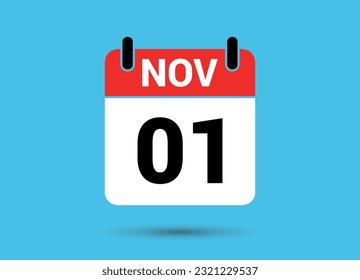 November 1 Calendar Date Flat Icon Day 1 Vector Illustration