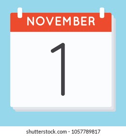November 1. Calendar icon. Vector illustration in flat design isolated in blue background. Date and time, day, month.