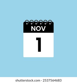 Recordatorio del calendario del 1 de noviembre. 1 de noviembre Fecha Mes calendario icono de diseño de Plantilla.