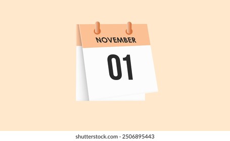 November 1 - calendar and Time planner. Daily Calendar Icon reminder. Vector Illustration.