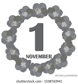 November 1 icon. For planning important day. Banner for holidays and special days. Vector illustration in black and white colors.